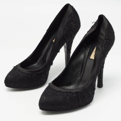 Dolce & Gabbana Black Lace and Satin Round Toe Pumps Size 37.5