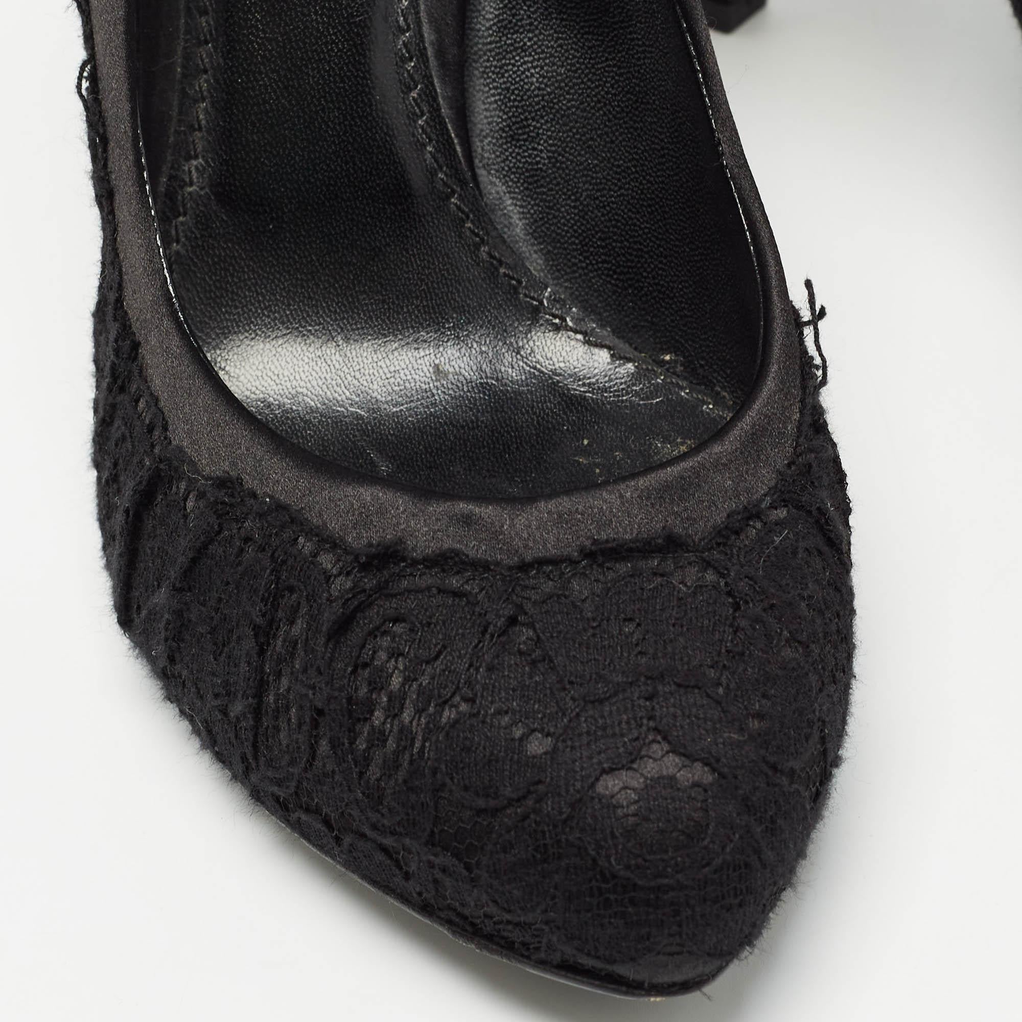 Dolce & Gabbana Black Lace and Satin Round Toe Pumps Size 37.5 For Sale 3