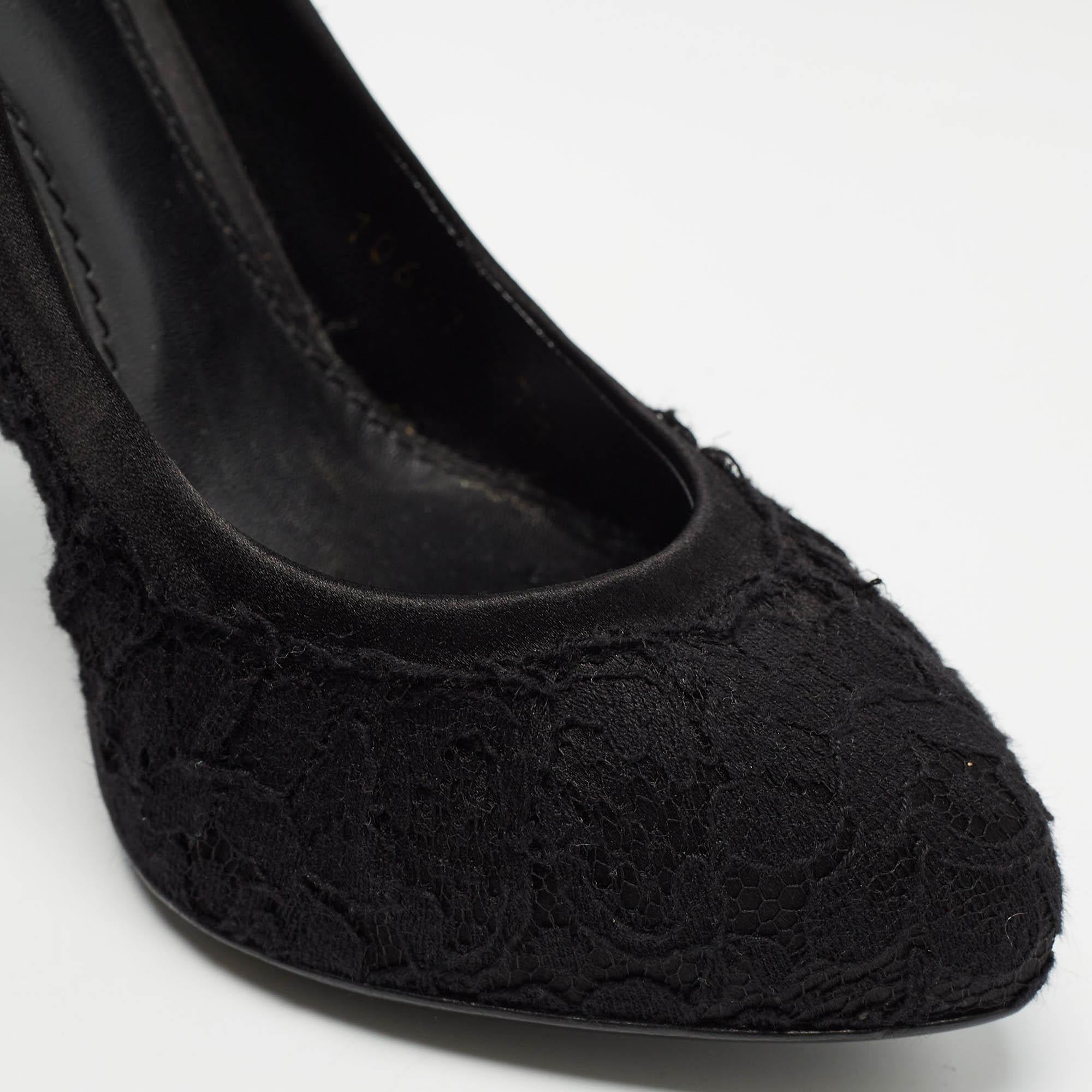 Dolce & Gabbana Black Lace and Satin Round Toe Pumps Size 37.5 For Sale 4