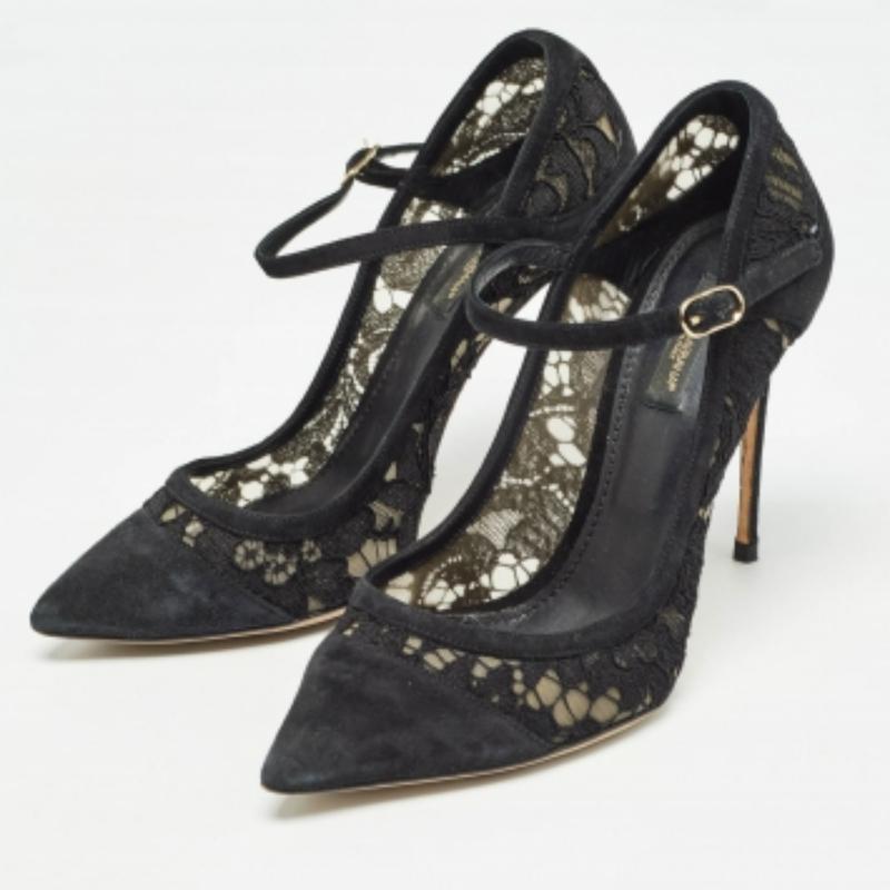 Dolce & Gabbana Bombas negras de encaje y ante talla 38 Negro en venta