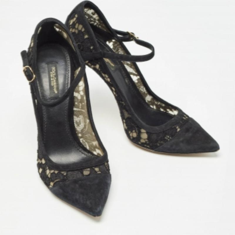 De las mujeres Dolce & Gabbana Bombas negras de encaje y ante talla 38 en venta
