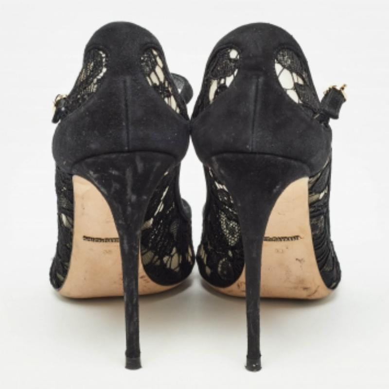 Dolce & Gabbana Bombas negras de encaje y ante talla 38 en venta 2