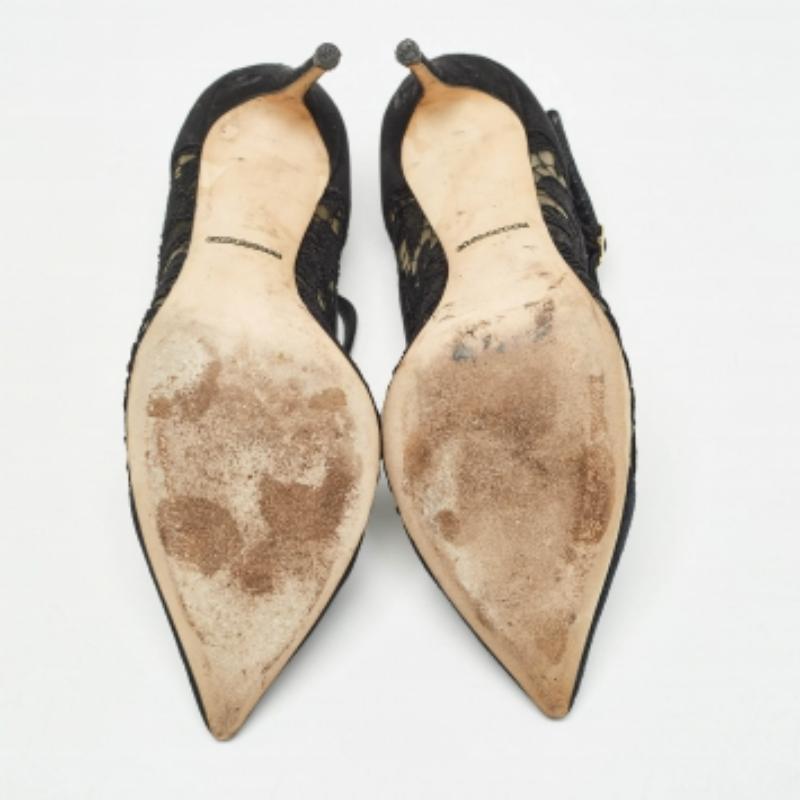 Dolce & Gabbana Bombas negras de encaje y ante talla 38 en venta 3