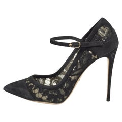 Dolce & Gabbana Bombas negras de encaje y ante talla 38