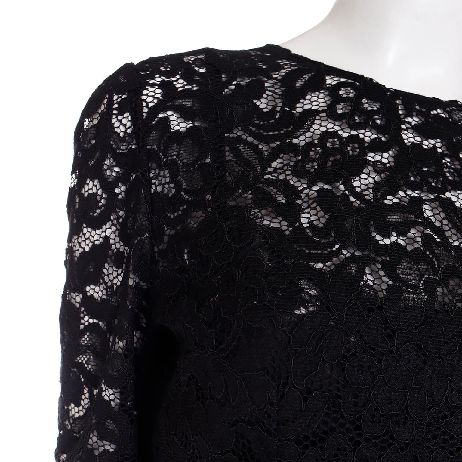Dolce & Gabbana Black Lace Blouse Top With Long Sleeves & Built in Camisole For Sale 1
