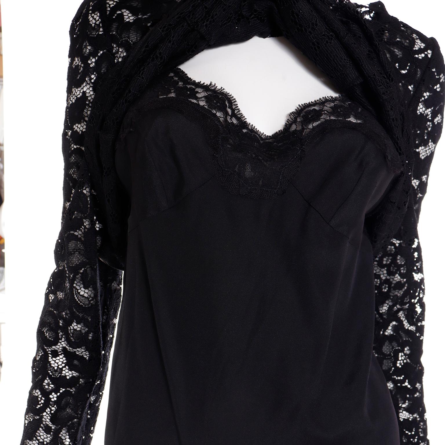 Dolce & Gabbana Black Lace Blouse Top With Long Sleeves & Built in Camisole For Sale 3