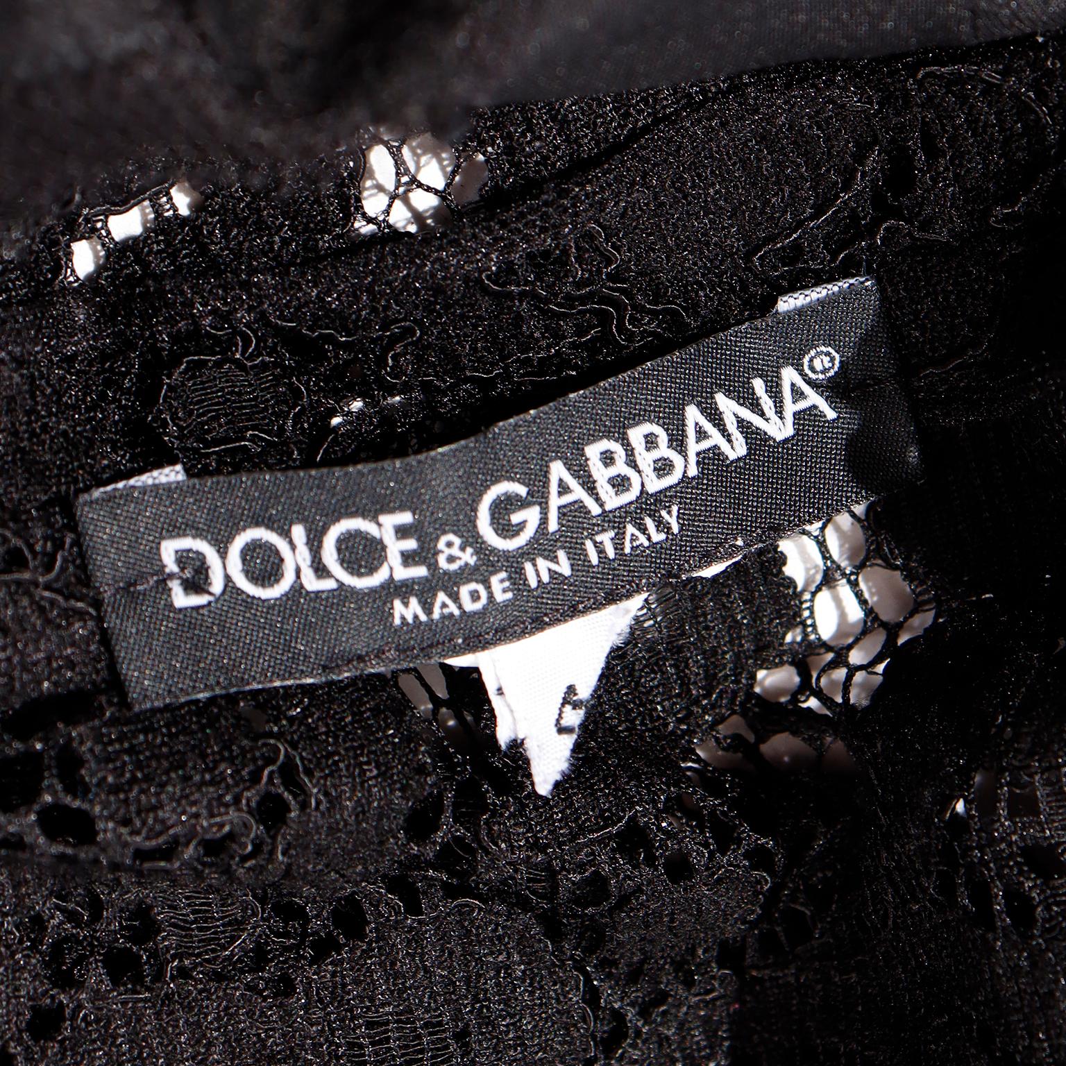 Dolce & Gabbana Black Lace Blouse Top With Long Sleeves & Built in Camisole For Sale 4