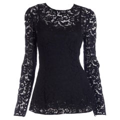 Dolce & Gabbana Black Lace Blouse Top With Long Sleeves & Built in Camisole
