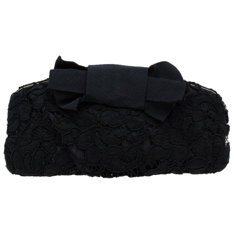 Dolce & Gabbana Black Lace Bow Evening Bag