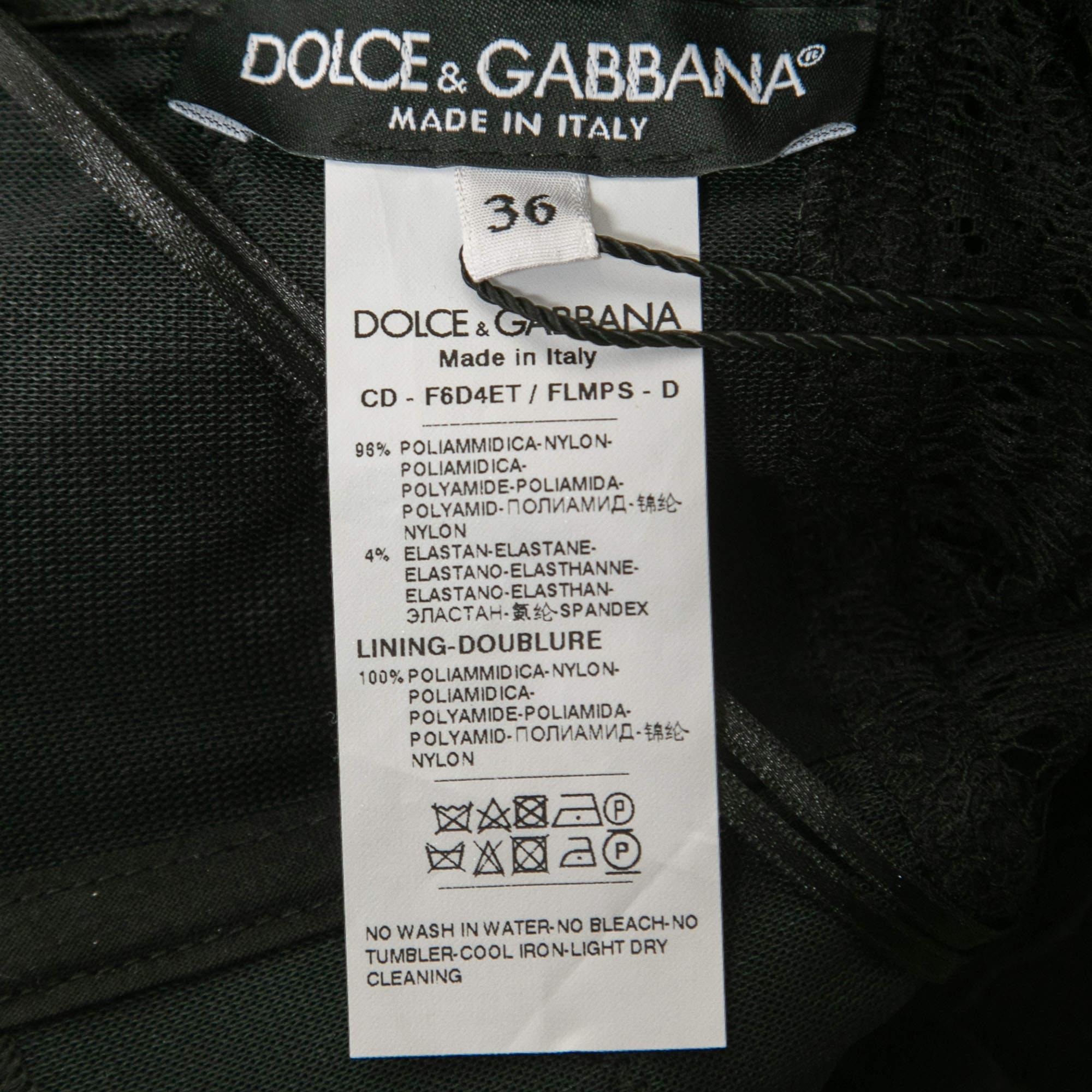 Women's Dolce & Gabbana Black Lace Bustier Bodycon Midi Dress XS