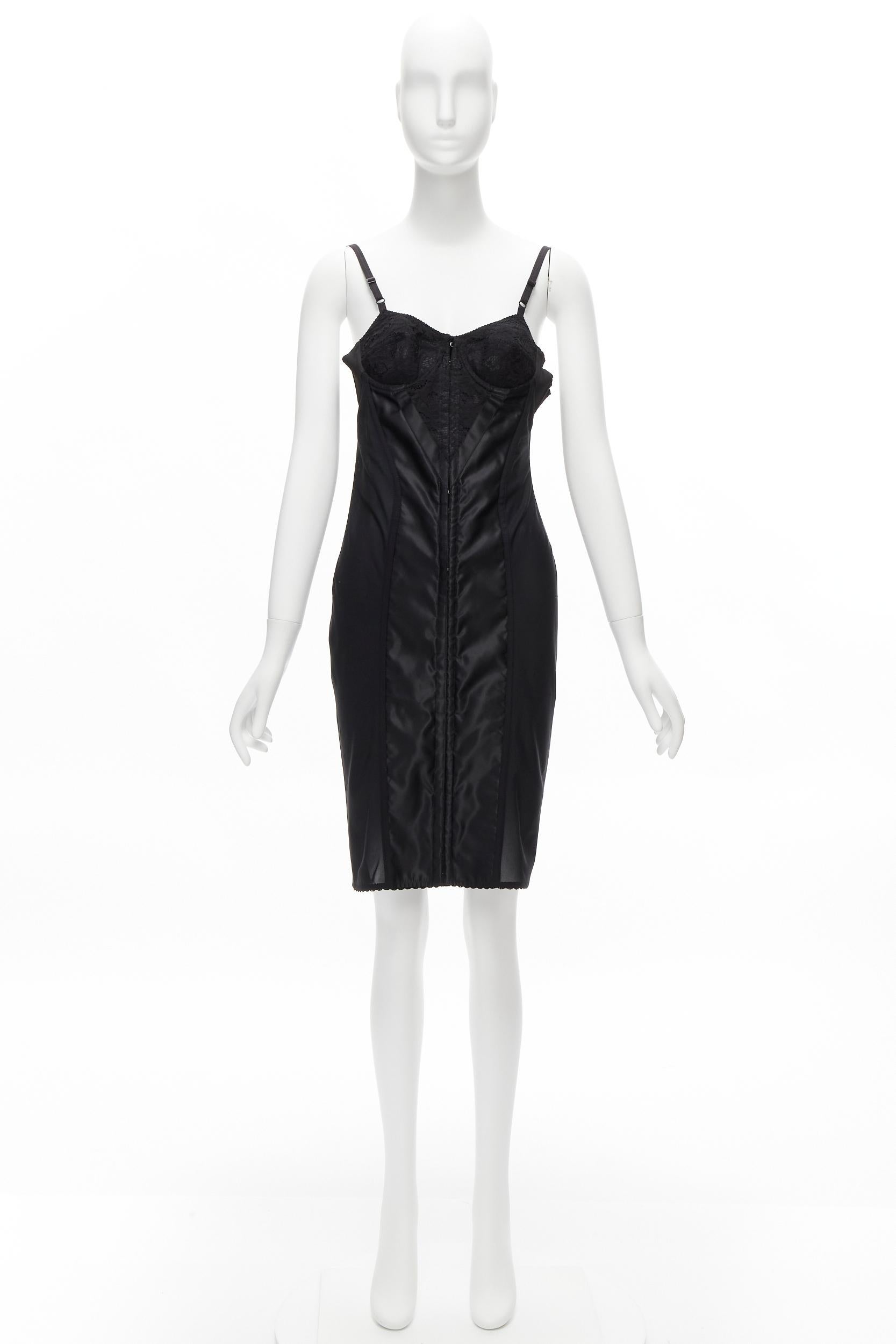 DOLCE GABBANA black lace bustier boned corset cocktail dress IT38 XS For Sale 5