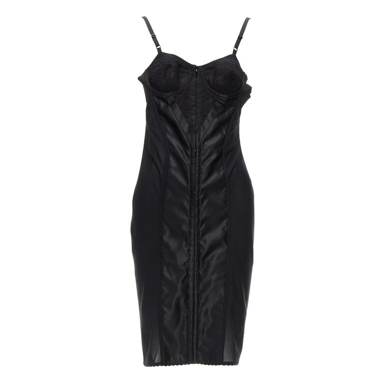 DOLCE GABBANA black lace bustier boned corset cocktail dress IT38