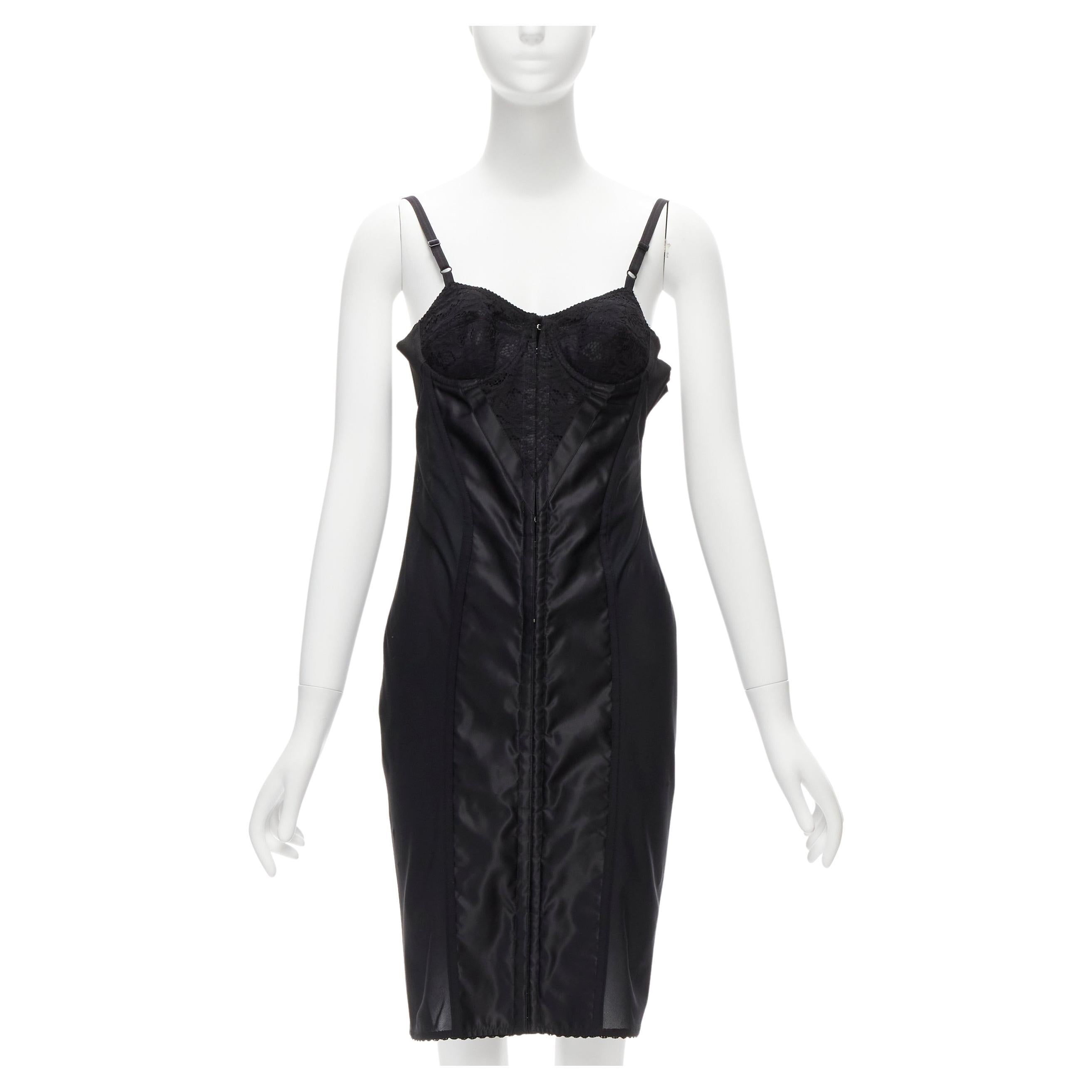 DOLCE GABBANA black lace bustier boned corset cocktail dress IT38 XS For Sale