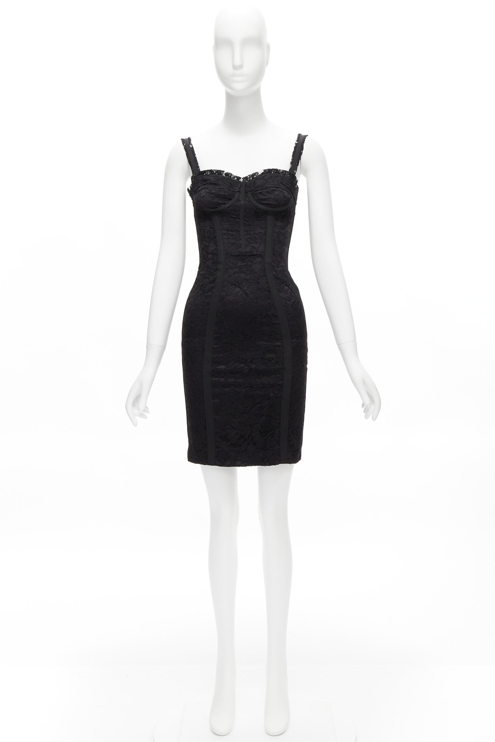 DOLCE GABBANA black lace bustier corset exposed boning cocktail dress IT36 XXS For Sale 6