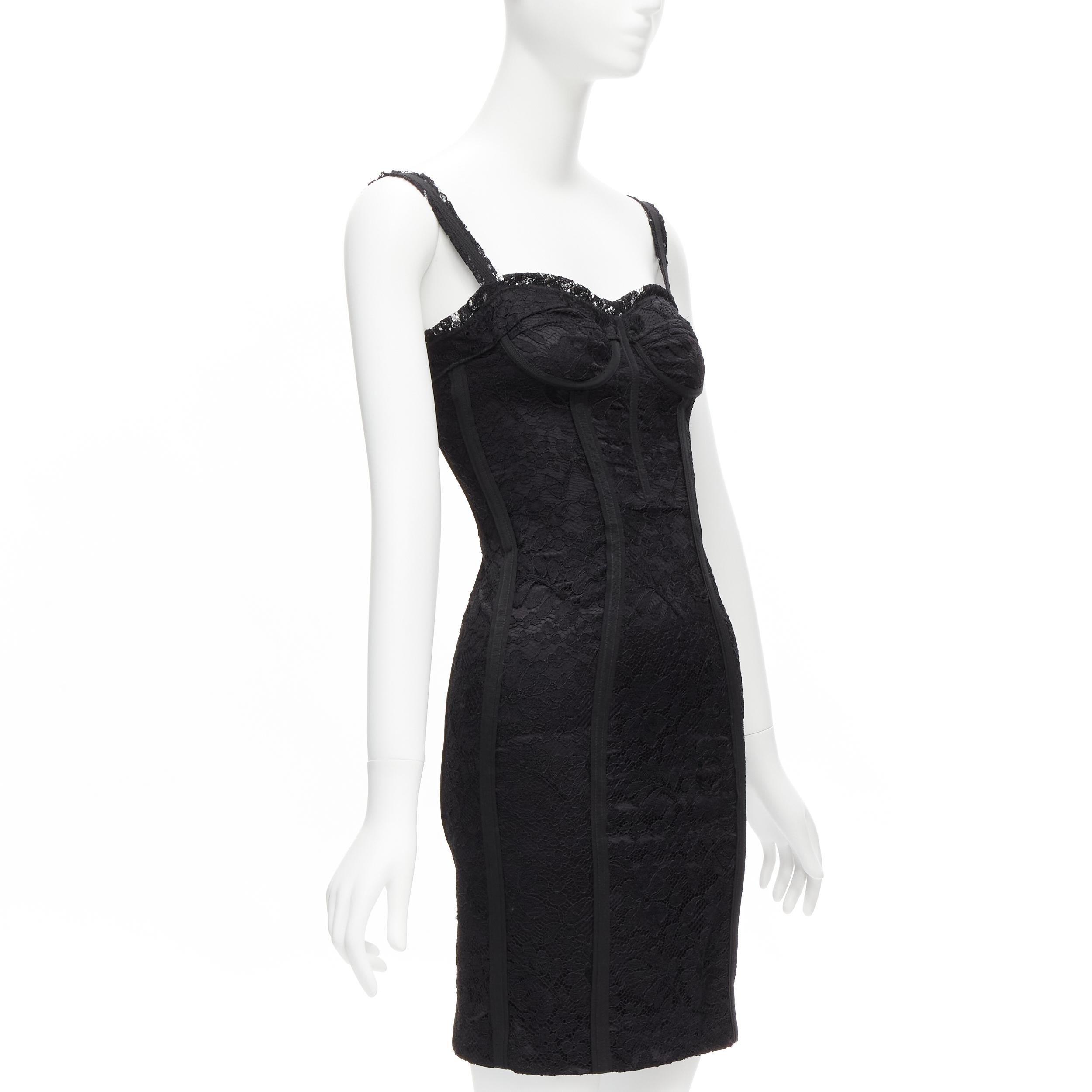 DOLCE GABBANA corpiño de encaje negro corsé deshuesado a la vista vestido de cóctel IT36 XXS Negro en venta