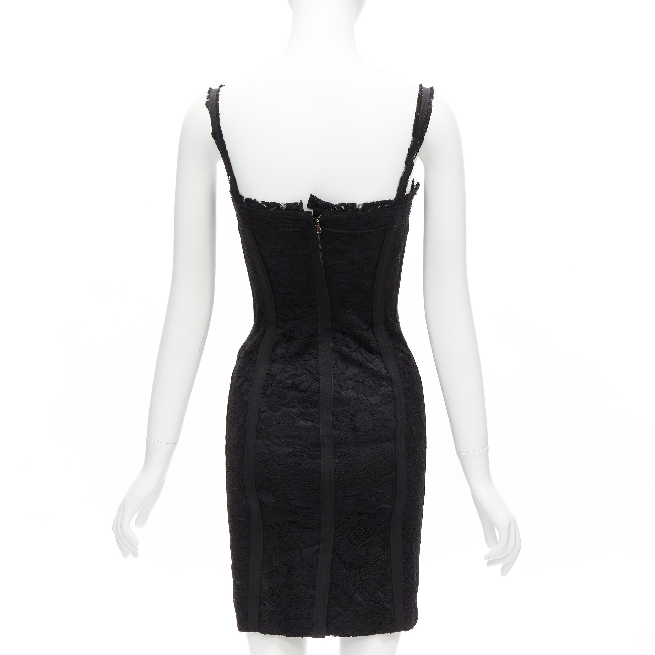 DOLCE GABBANA black lace bustier corset exposed boning cocktail dress IT36 XXS For Sale 1