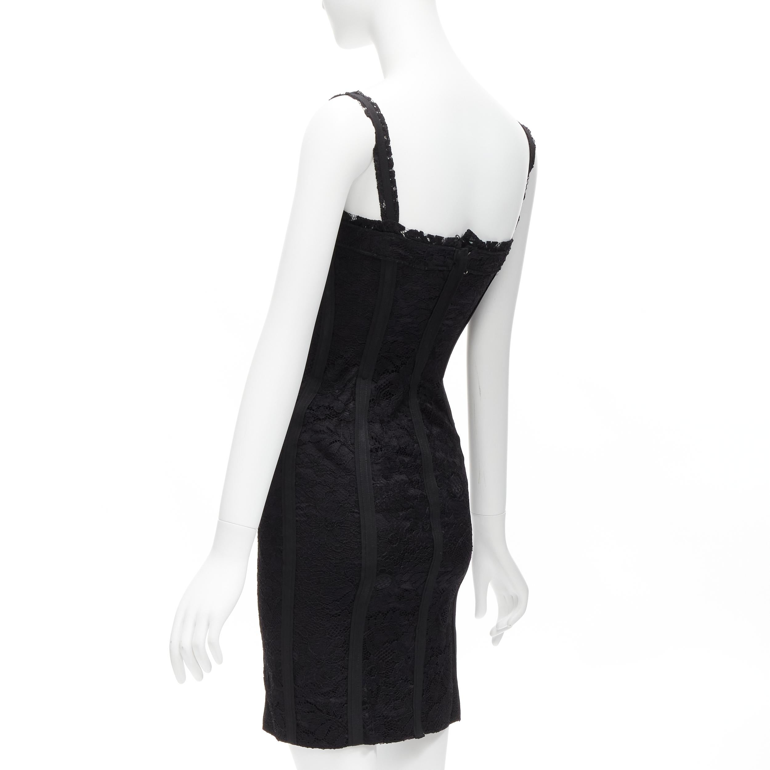 DOLCE GABBANA black lace bustier corset exposed boning cocktail dress IT36 XXS For Sale 2