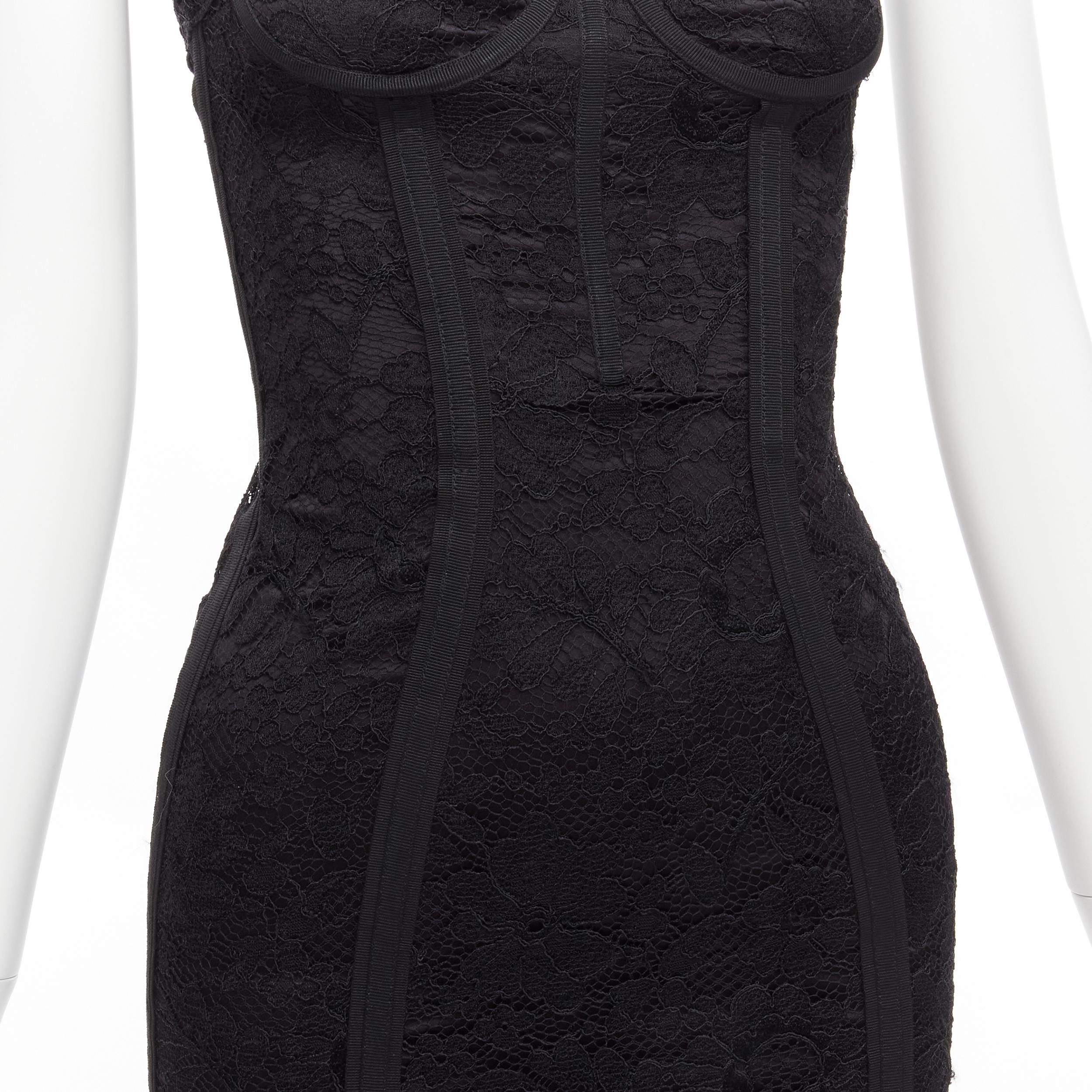 DOLCE GABBANA black lace bustier corset exposed boning cocktail dress IT36 XXS For Sale 3