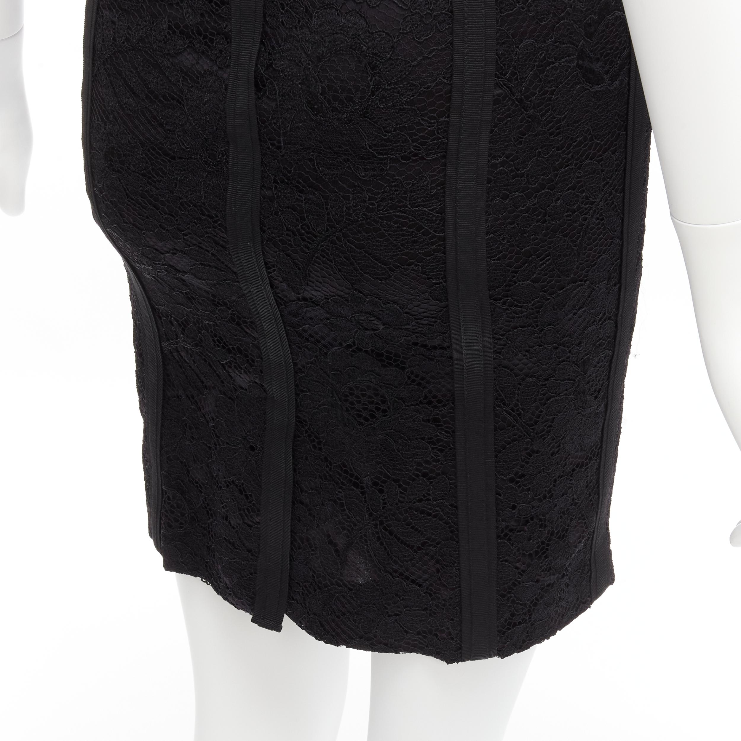 DOLCE GABBANA black lace bustier corset exposed boning cocktail dress IT36 XXS For Sale 4
