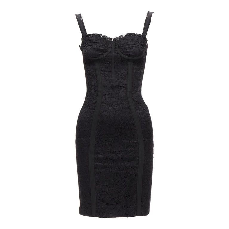 DOLCE GABBANA black lace bustier corset exposed boning cocktail dress IT36  XXS at 1stDibs