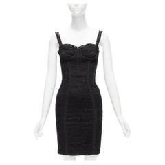 DOLCE GABBANA Schwarzes Bustier-Cocktailkleid aus Spitze mit Korsett IT36 XXS