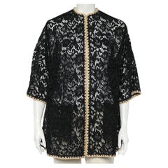 Dolce & Gabbana Black Lace Contrast Trim Hook Front Shrug M