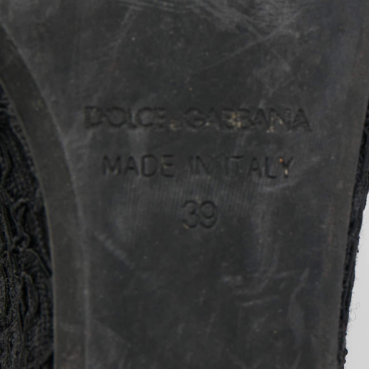Dolce & Gabbana Black Lace Crystal Embellished Platform Wedge Slide Sandals Size For Sale 3