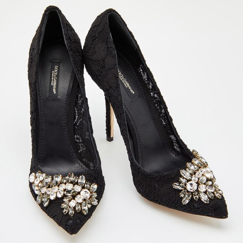 Dolce & Gabbana Black Lace Crystal Embellished Royale Pointed Toe Pumps Size 41 1