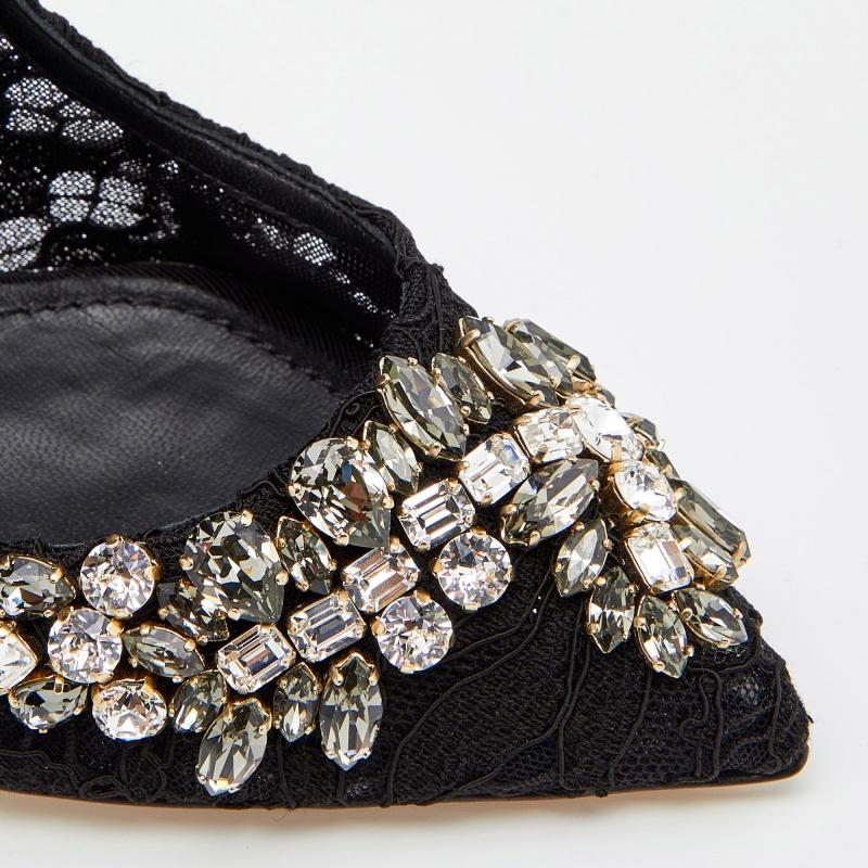 Dolce & Gabbana Black Lace Crystal Embellished Royale Pointed Toe Pumps Size 41 2