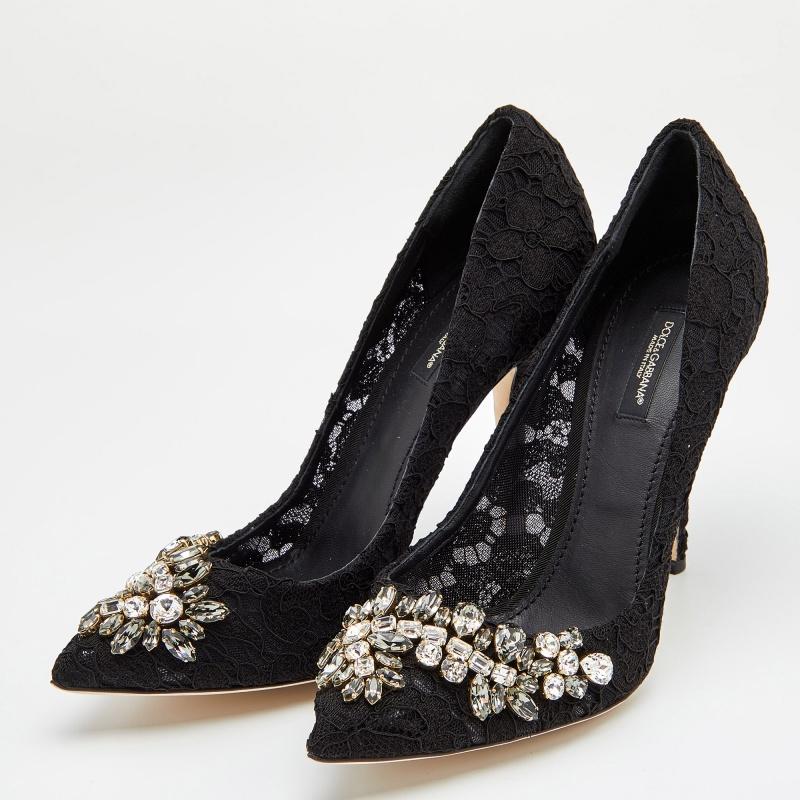 Dolce & Gabbana Black Lace Crystal Embellished Royale Pointed Toe Pumps Size 41 3