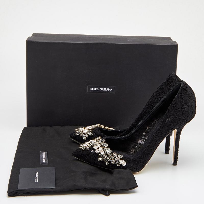 Dolce & Gabbana Black Lace Crystal Embellished Royale Pointed Toe Pumps Size 41 4
