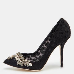 Dolce & Gabbana Black Lace Crystal Embellished Royale Pointed Toe Pumps Size 41