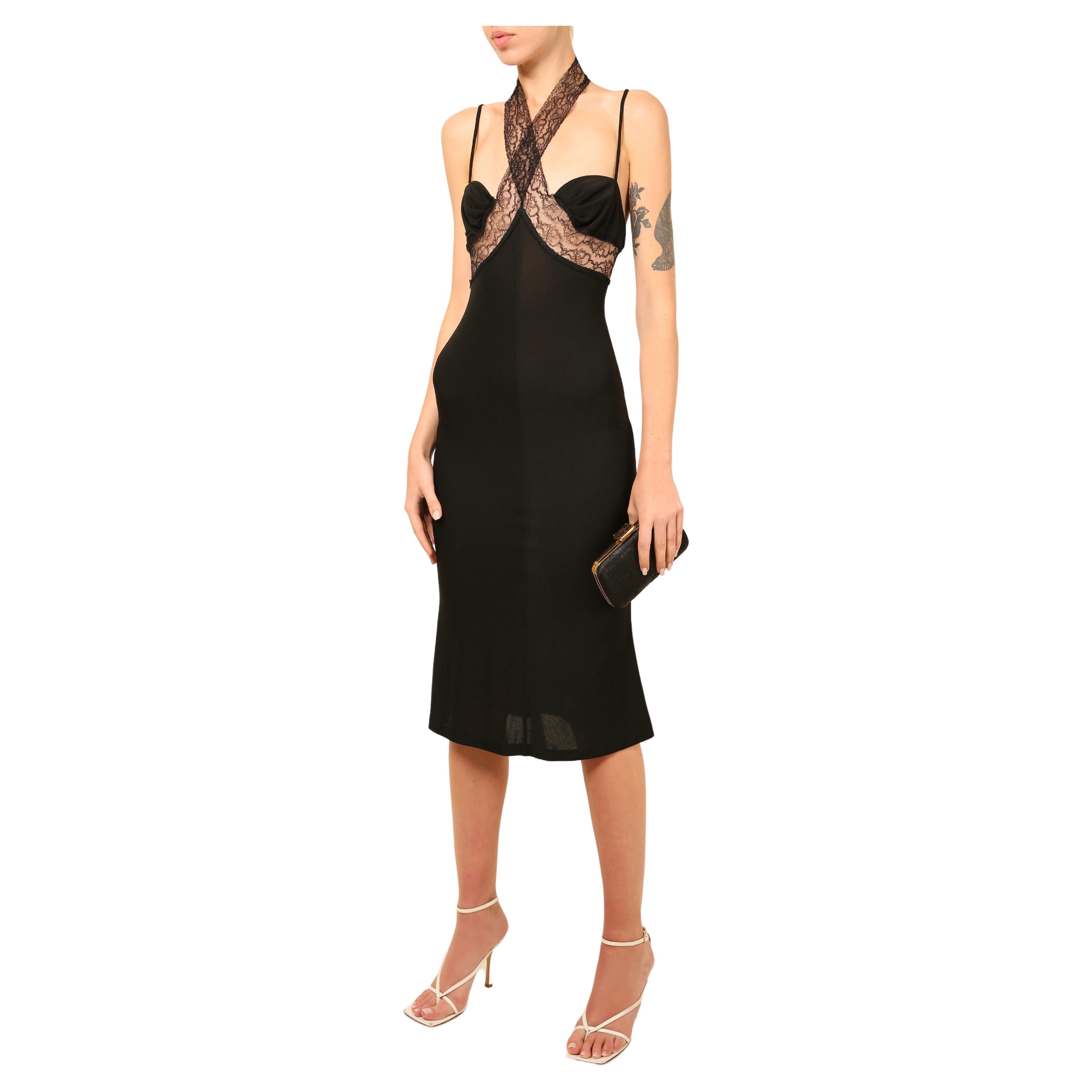 Dolce & Gabbana black lace cut out halter neck evening dress IT 40 For Sale