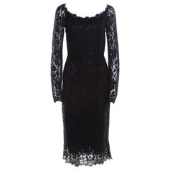 Dolce & Gabbana Black Lace Detail Full Sleeve Midi Dress S