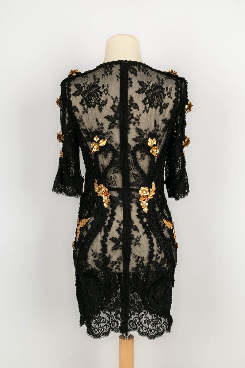 Women's Dolce & Gabbana Black Lace Dress with Gold Trimmings and Metal
