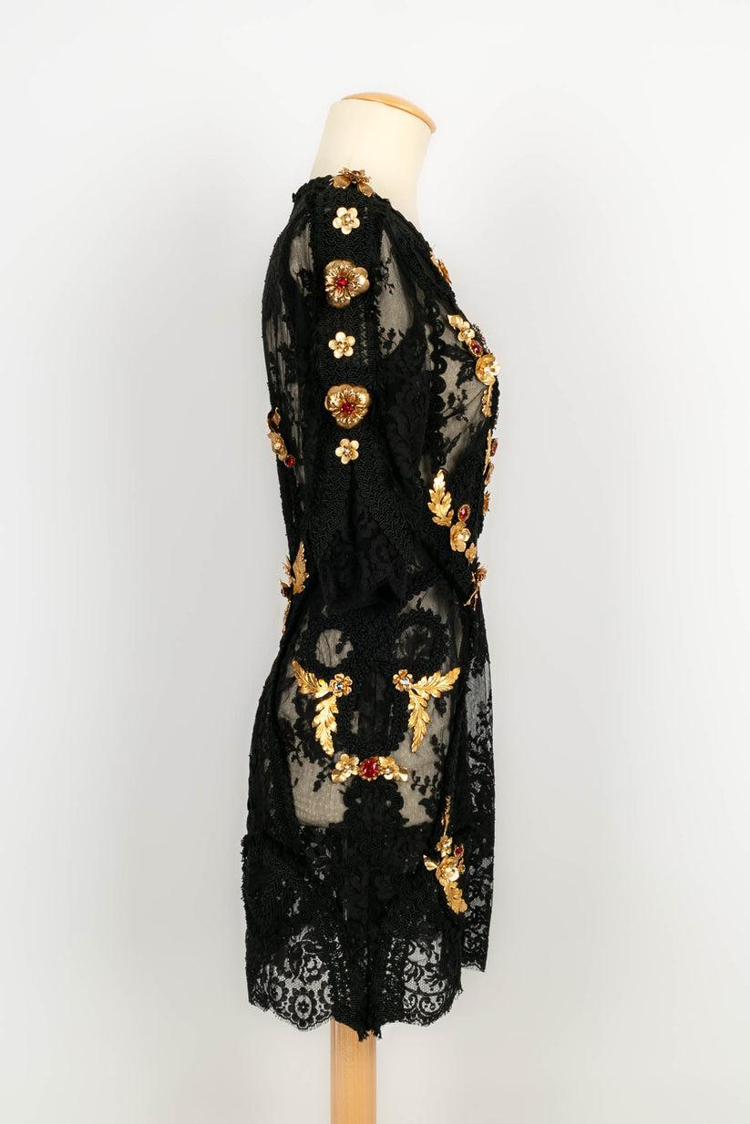 Dolce & Gabbana Black Lace Dress with Gold Trimmings and Metal 1
