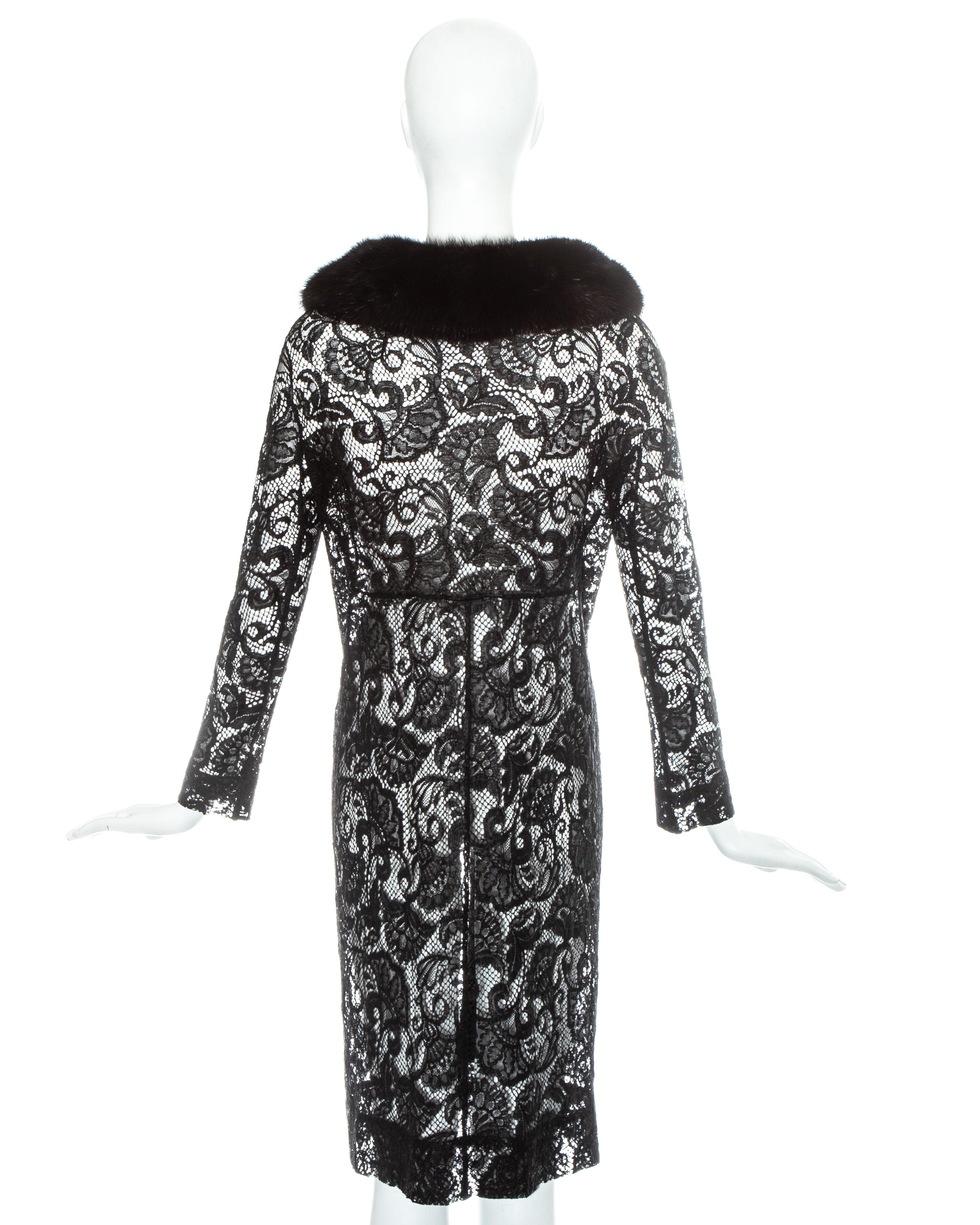 Dolce & Gabbana black lace evening coat with mink fur collar, fw 1997 In Excellent Condition For Sale In London, GB