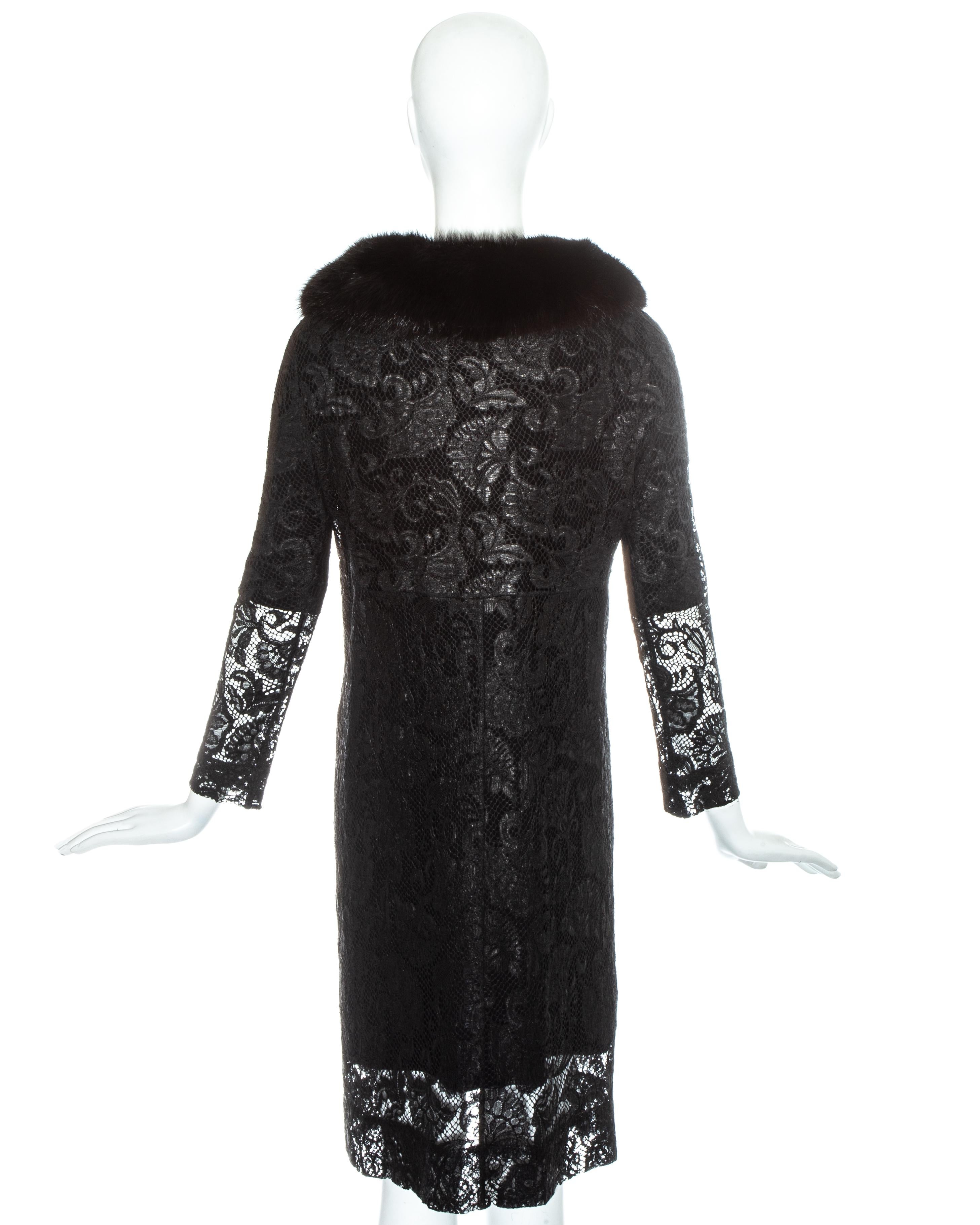 Women's Dolce & Gabbana black lace evening coat with mink fur collar, fw 1997 For Sale