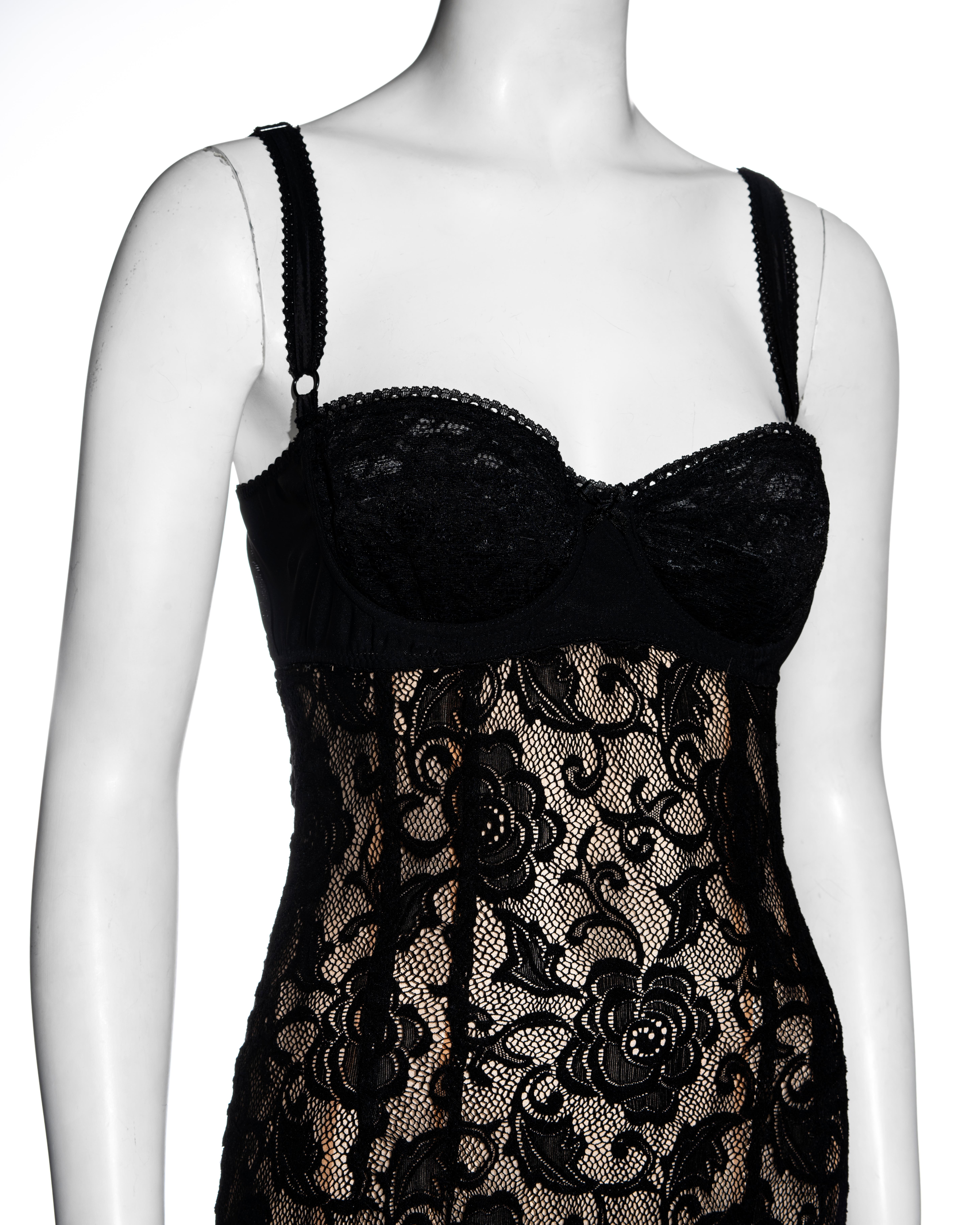 Women's Dolce & Gabbana black lace evening dress with attached bra, ss 1997 For Sale
