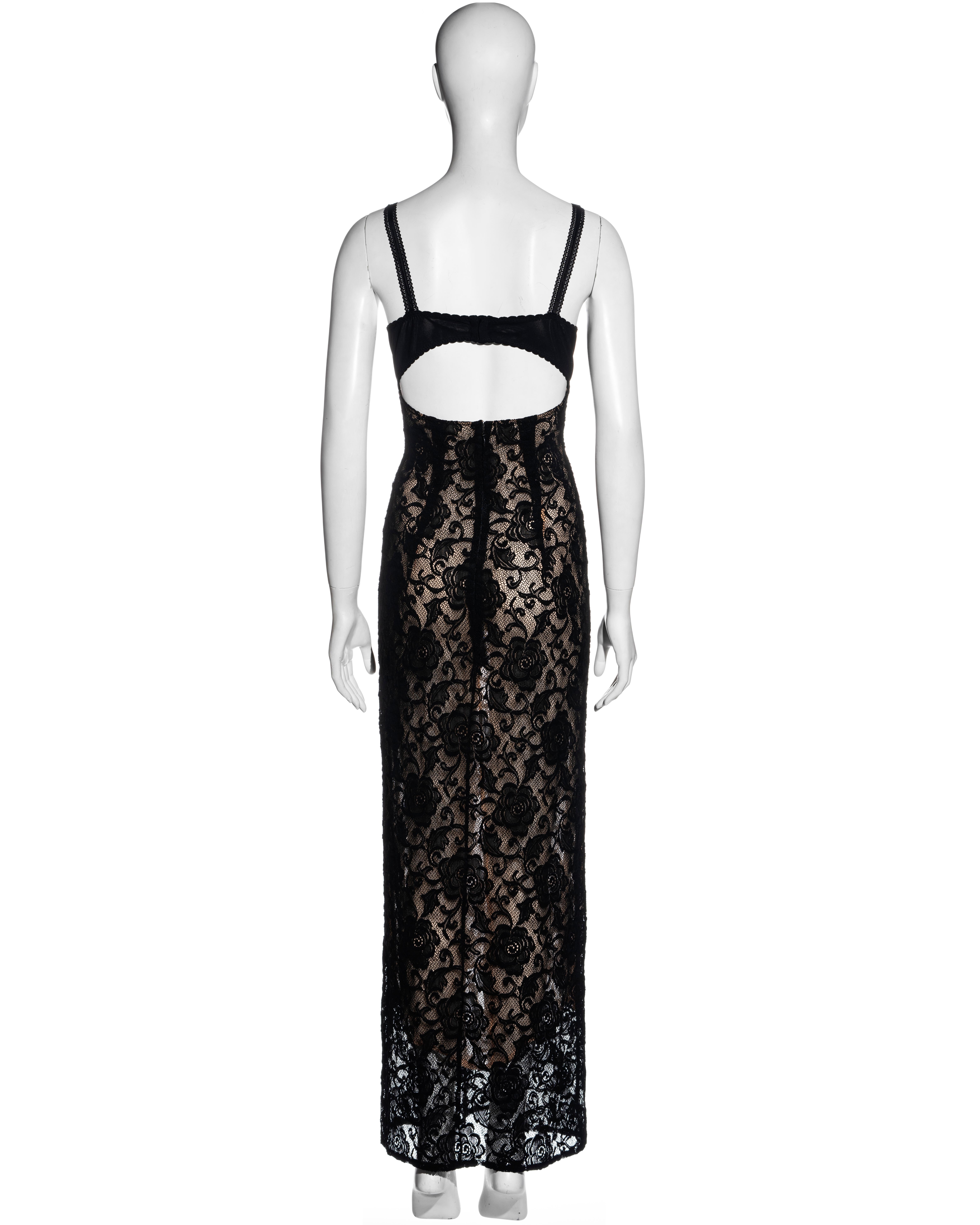Dolce & Gabbana black lace evening dress with attached bra, ss 1997 2