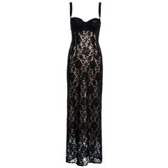 Dolce & Gabbana black lace evening dress with attached bra, ss 1997