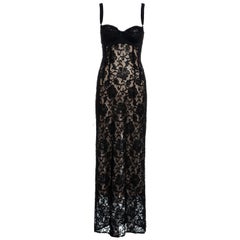 Vintage Dolce & Gabbana black lace evening dress with attached bra, ss 1997