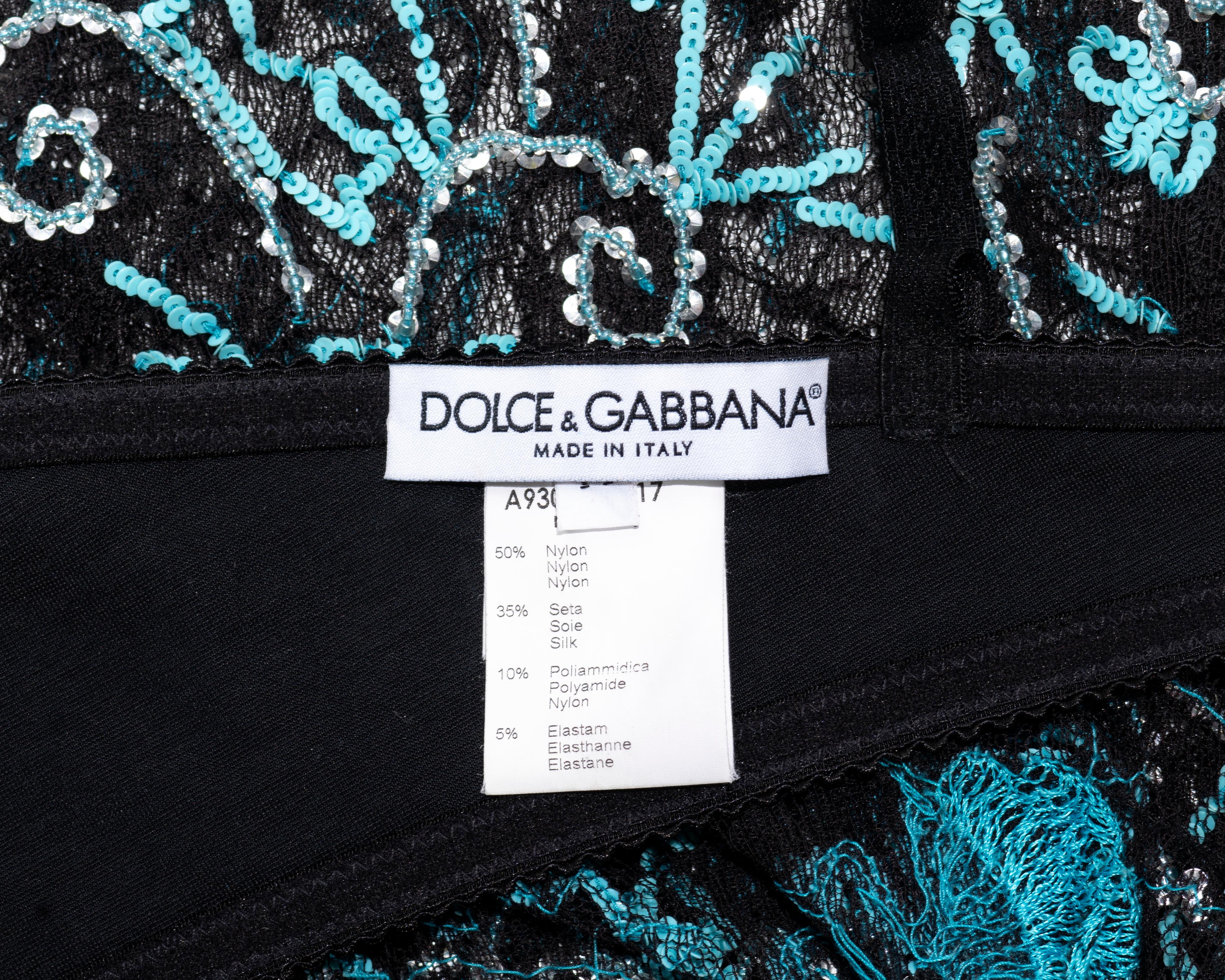 Dolce & Gabbana black lace evening dress with turquoise embroidery, fw 1999 7