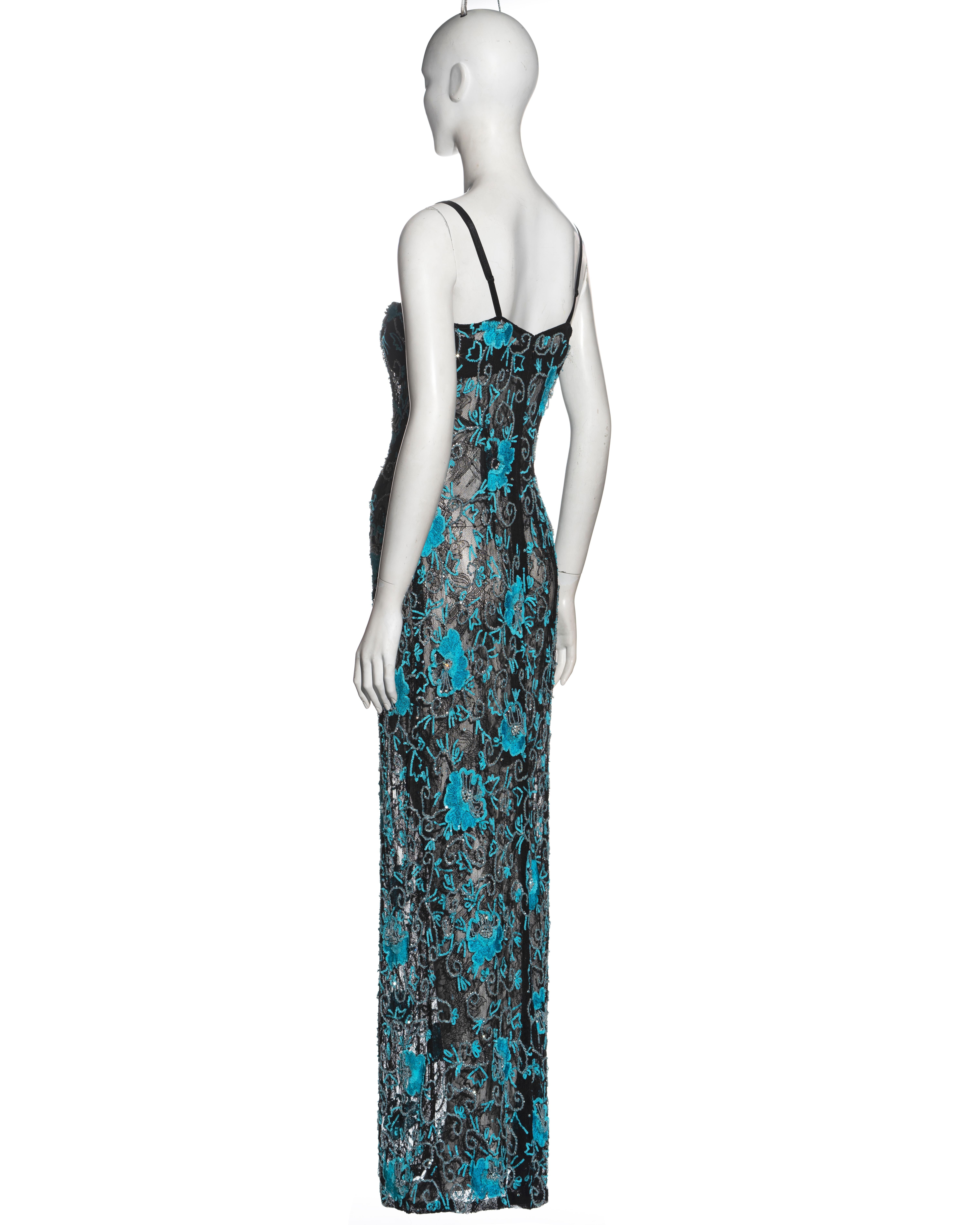 Dolce & Gabbana black lace evening dress with turquoise embroidery, fw 1999 1