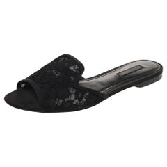 Dolce & Gabbana Black Lace Flat Slide Sandals Size 36