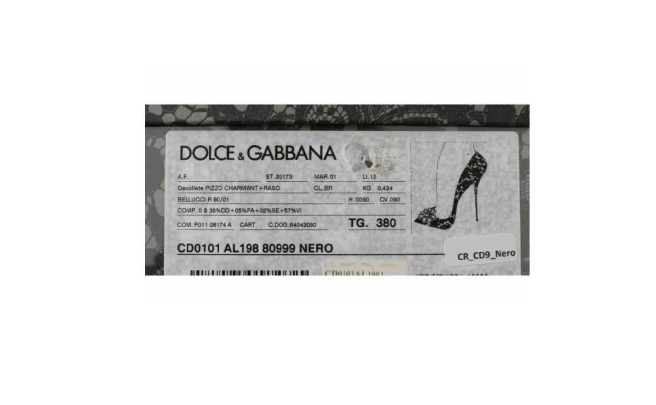 Dolce & Gabbana Black Lace Floral Pumps Heels Shoes Gray Crystals Leather 6