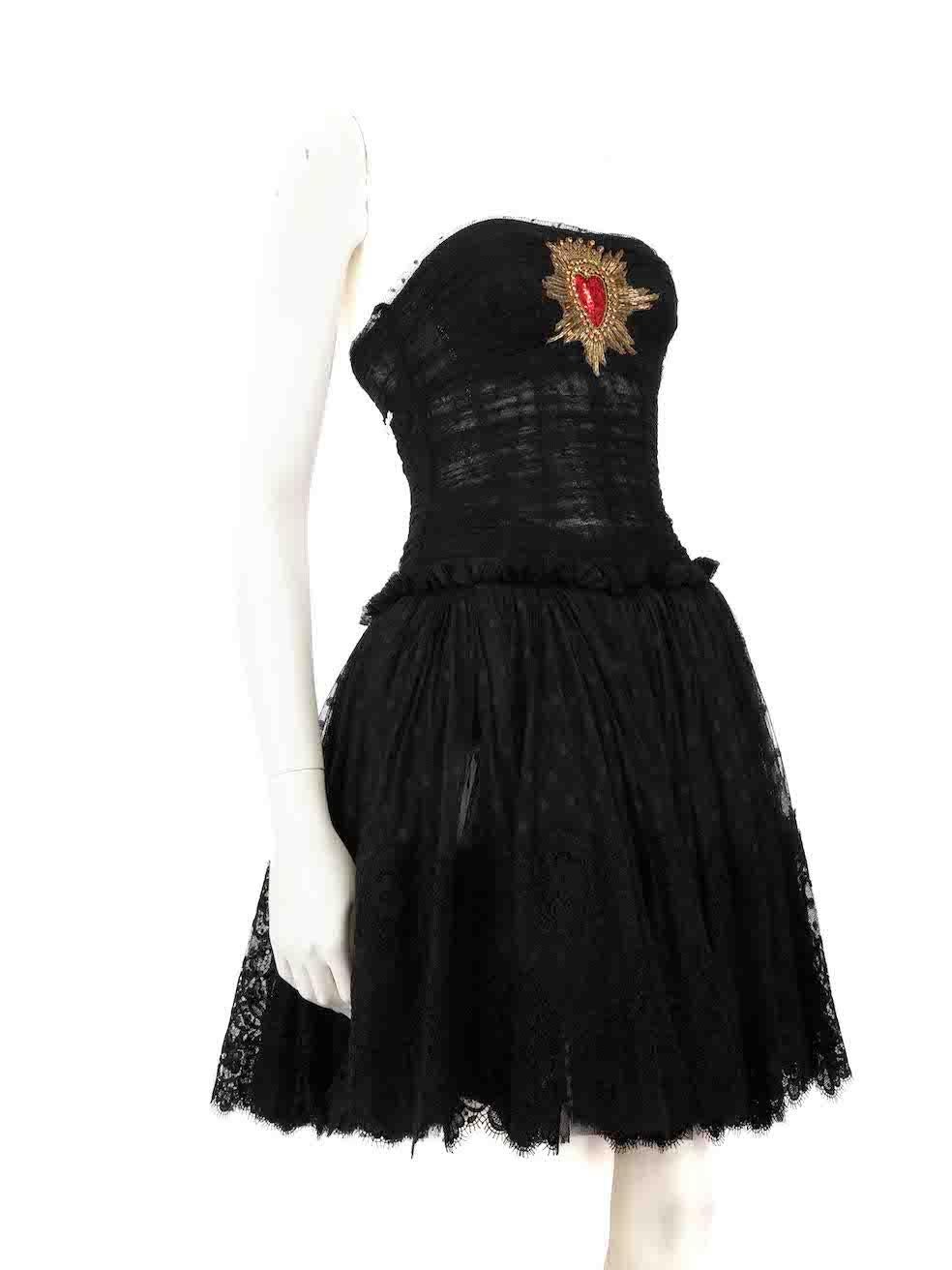 Dolce & Gabbana Black Lace Heart Crystal Dress Size XS 1