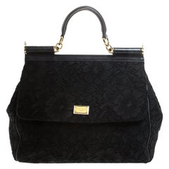 Dolce 
Gabbana Black Lace Large Miss Sicily Top Handle Bag