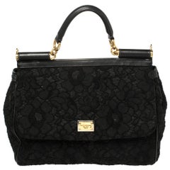 Dolce 
Gabbana Black Lace Large Miss Sicily Top Handle Bag