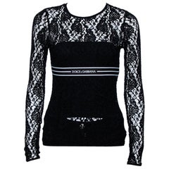 Dolce & Gabbana Black Lace Logo Band Trim Top S